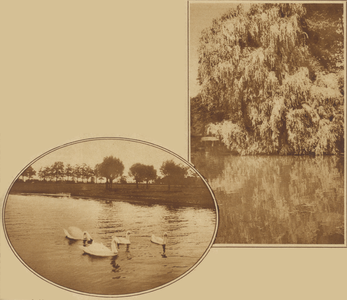 872155 Collage van 2 foto's betreffende de rivier de Kromme Rijn en omgeving te Utrecht.